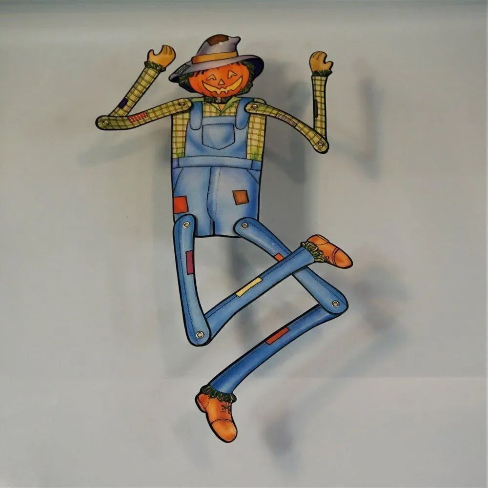 Vintage Pumpkin Head Scarecrow Halloween Hanging Decoration Jointed Cardstock